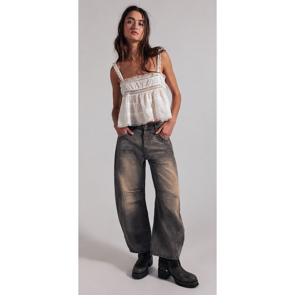 We The Free Lucky You Mid Rise Barrel Jeans Faded Black Curved Leg 30 Gorpcore